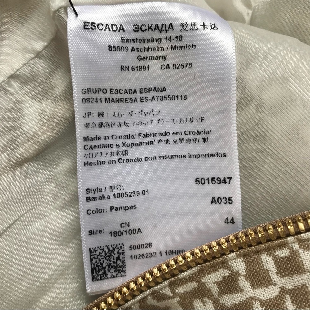 ESCADA M Tan & Cream print Gold Zipper detail Moto vibe Size EU 44 jacket blazer - Picture 11 of 15